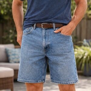 Eddie Bauer Mens Denim Shorts Size 38 Blue Cotton Jean Shorts 10" Inseam Casual